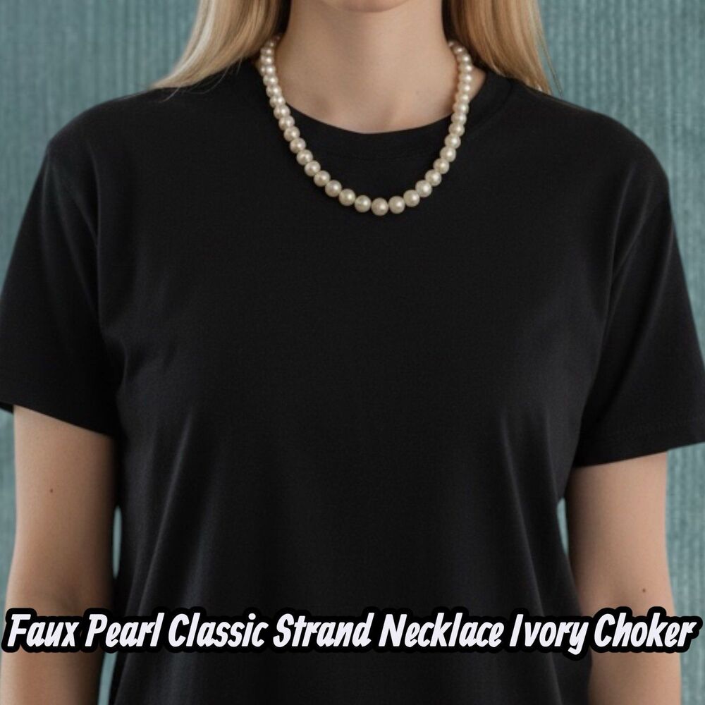 New Faux Pearl Classic Strand Necklace Ivory Beaded Choker Adjustable